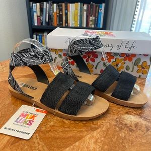 NIB MUK LUKS WOMEN'S ABOUT ME SANDAL BLACK RAFFIA ZL840